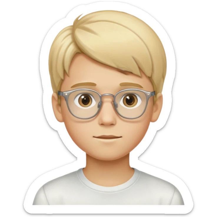 A boy with blond hair of medium length and light brown transparent glasses, he should look mid 13-14 years old  sticker
