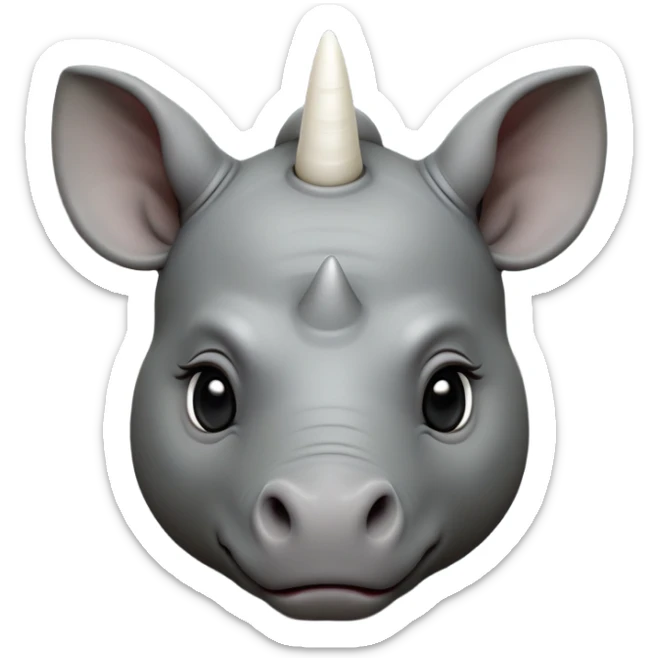 cinematic-noble-baby-rhinoceros-portrait-emoji,slate-grey-hide--poised-and-regal,-with-a-massive,-powerful-build-and-a-thick, white horn -deep-set-soulful-piercing-eyes,-simplified-yet-sharp-and-sophisticated-features,-highly-detailed,-large-black-eyes sticker