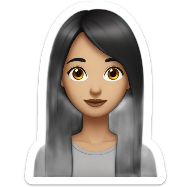 girl long straight black hair, brown eyes, medium nose, small painted mouth  sticker