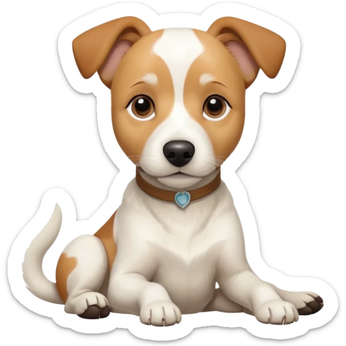 a full body facing front on of a buff white beagle cross jack russell terrier looking dog the size of a kelpie with light brown long ears resting on its face and a light brown patch above one eye and a large snout. the rest of the dog is completely white.  sticker