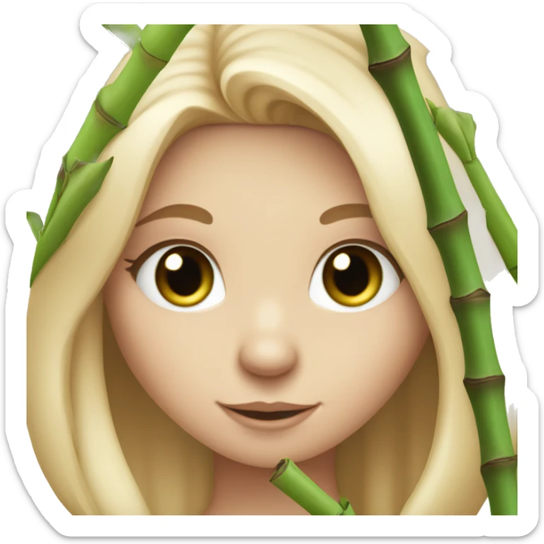 White Girl with blonde hair and green eyes and koala ears holding bamboo stick  sticker