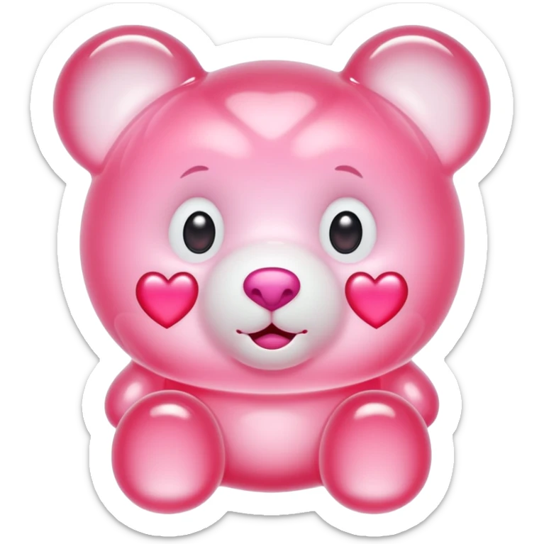 White jelly bear in the shape of a [unclear] with large pink heart-shaped eyes sticker