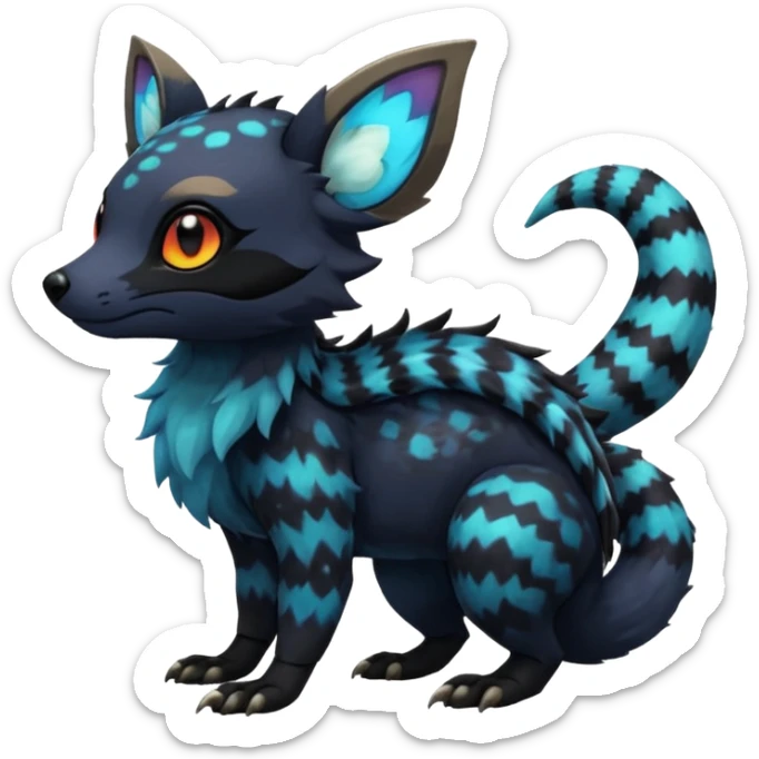 Rare realistic exotic cute epic aesthetic gothic colorful Salandit-Eevee-Civet-species-Fakemon-hybrid-creature, with markings, full body sticker