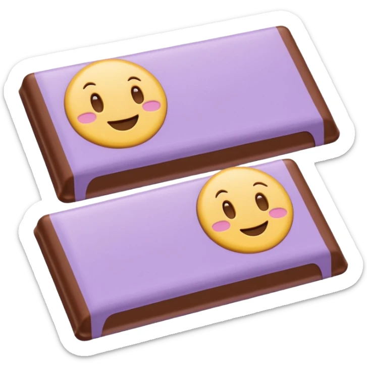 emoji style flat illustration, pastel lilac Milka chocolate bar, beige pink yellow accent tones, light grain, no background, pinterest sticker aesthetic sticker