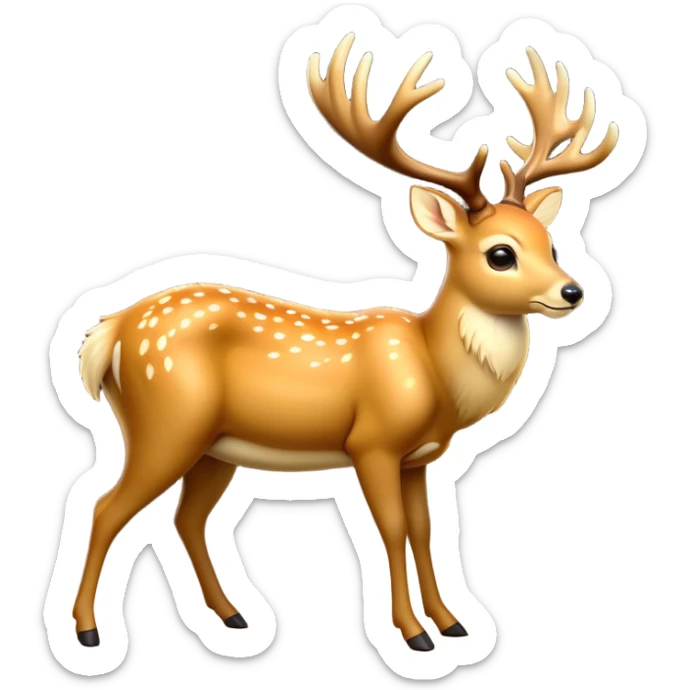 cinematic-[deer]-realistic-full-body-standing on all fours-emoji,-tail-tucked-close,-head-tilted-dramatically,-sleek-[fawn]-fur,-simplified-yet-realistic-focused-features,-highly-detailed,-glowing-with-an-almost-sarcastic-glow big antlers sticker