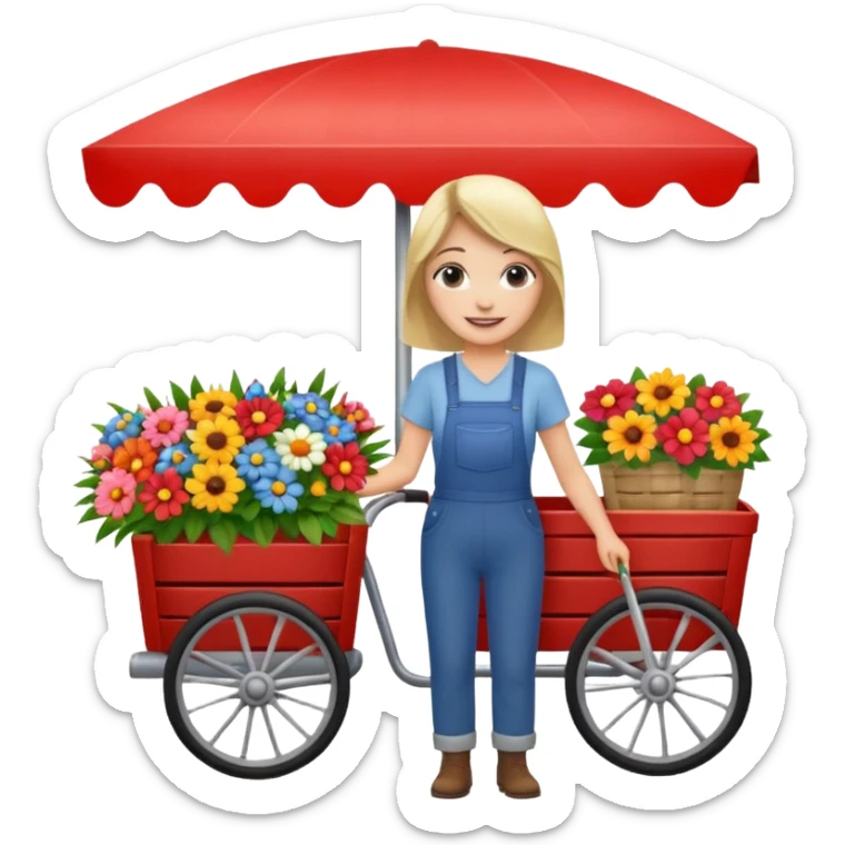 Shopper with flower bouquet,Farmers’ Market, background Flowers cart. sticker
