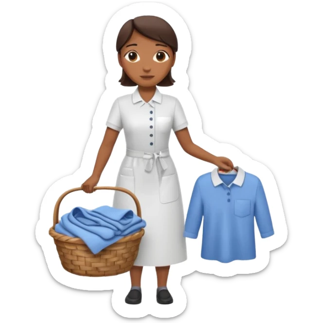 a detailed, high quality full body illustration of a housekeeper folding the laundry, sticker