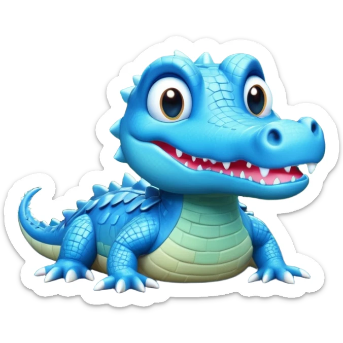 "Cute 3D blue crocodile, Disney style, big eyes, magical glowing swamp, whimsical lighting, 8k render." sticker
