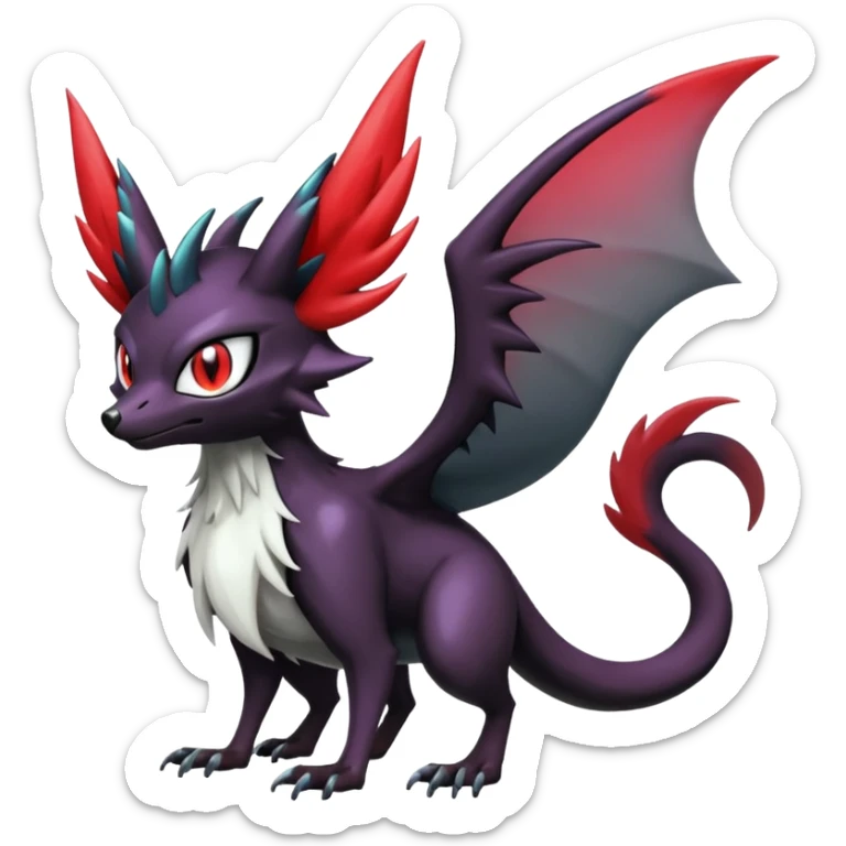 Shiny Noibat-Noivern-Mightyena-Silvally-Fakémon-hybrid-creature (full body)  sticker
