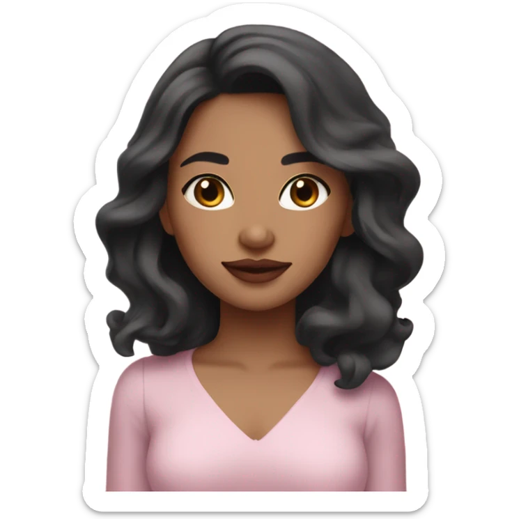 South Asian girl with pale skin, dark wavy shoulder length hair and light pink lips sticker
