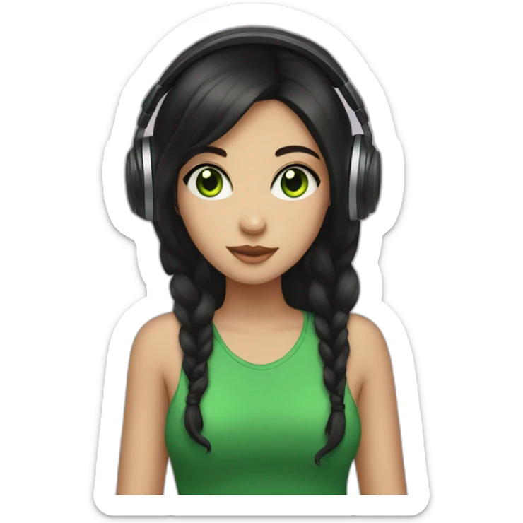 girl with dark hair and green eyes listen to music sticker