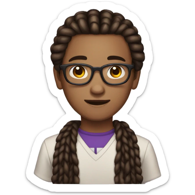 Brown teen nerd androginous boy with black and dark purple box braids showing near the eyes sticker