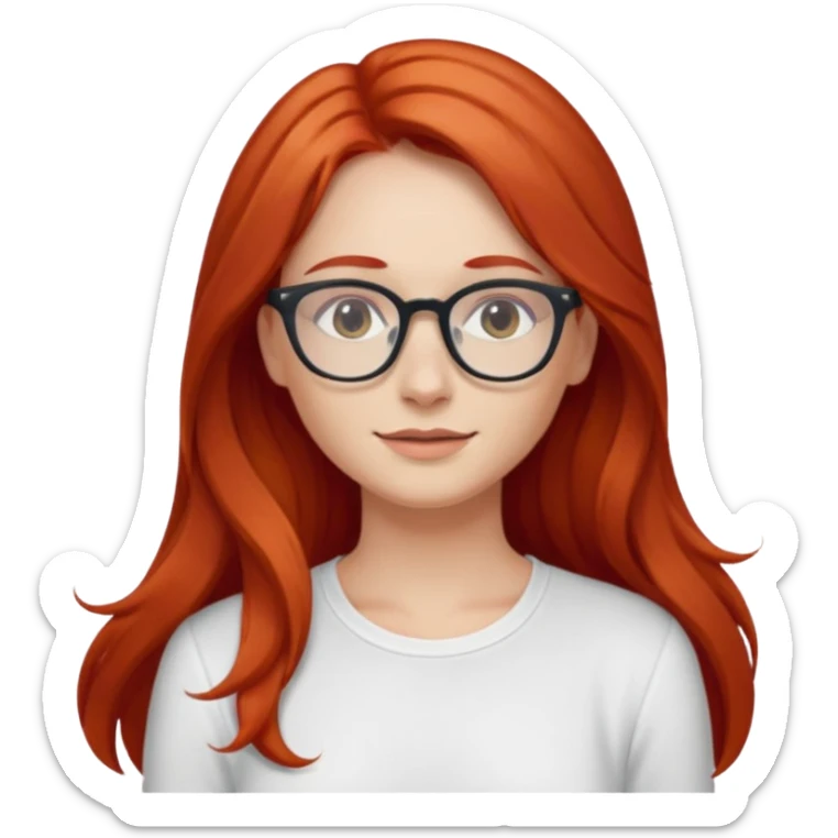 Rizada peli roja tono fuerte , blanquita con lentes y top blanco pelo largo  sticker