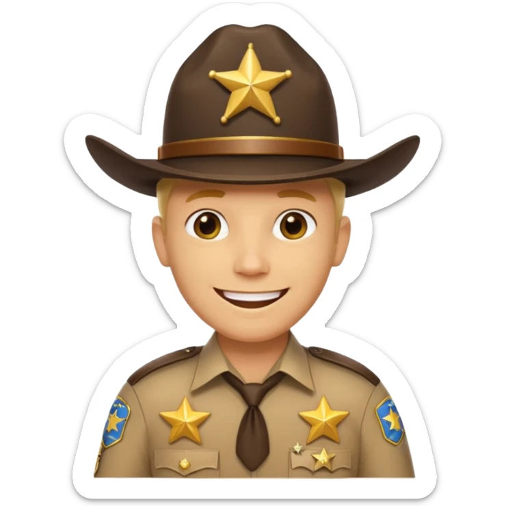 Generate me an emoji with a yellow man from the Apple emoji, in a realistic American sheriff's uniform sticker