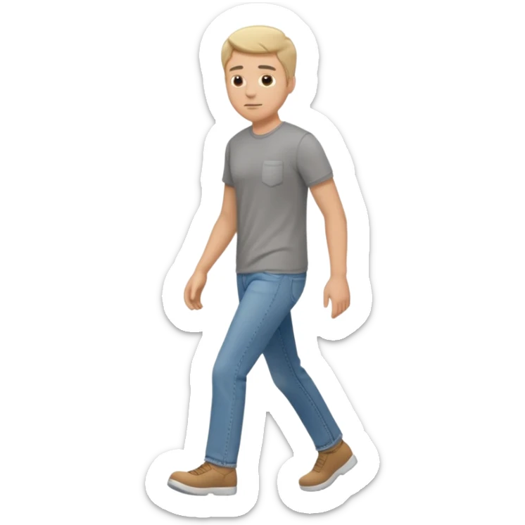 White male walking to the left full body in jeans and grey t-shirt sticker