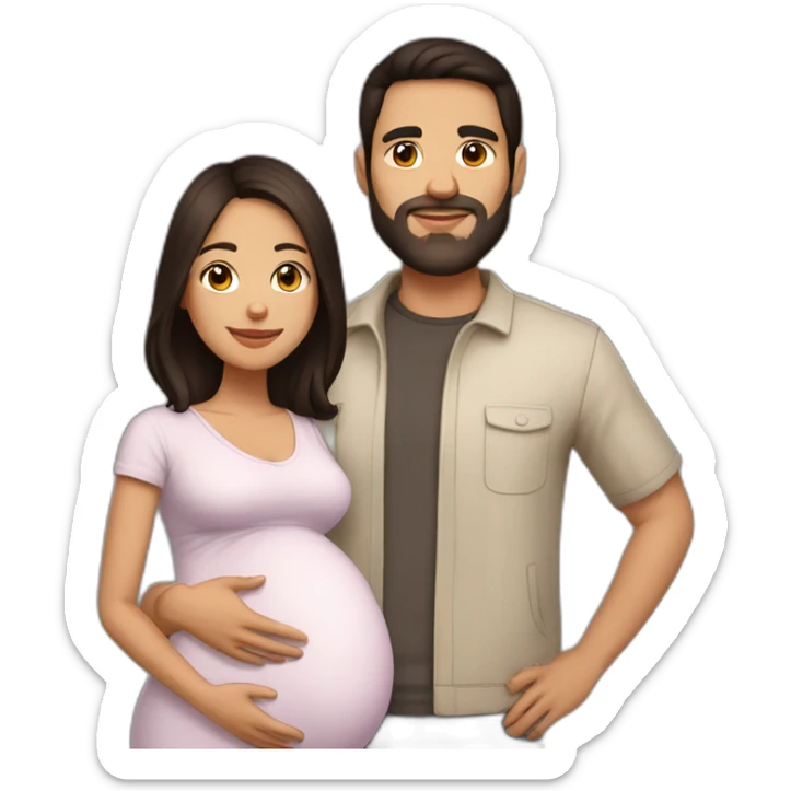 Latin Pregnant woman dark brown medium long hair and  husband with short dark brown haircut no mustache not beard sticker