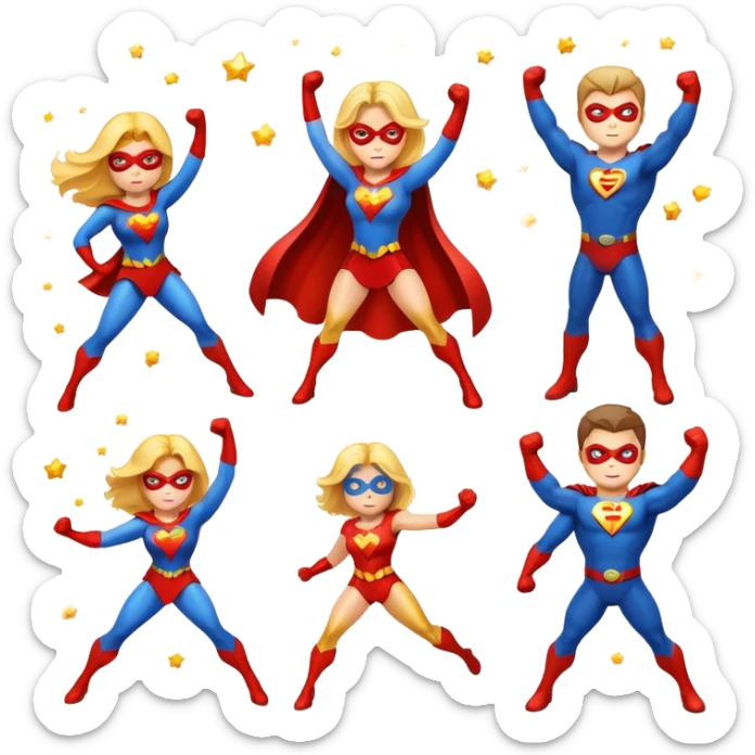 Female superhero emoji, male superhero emoji, sparkles  sticker