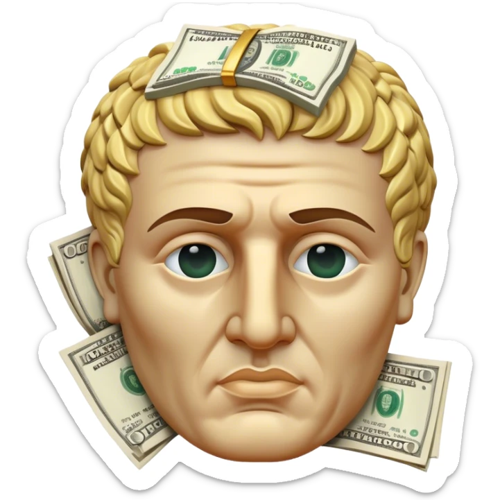 portrait of roman caesar statue head with cash on eyes, zoomed out sticker