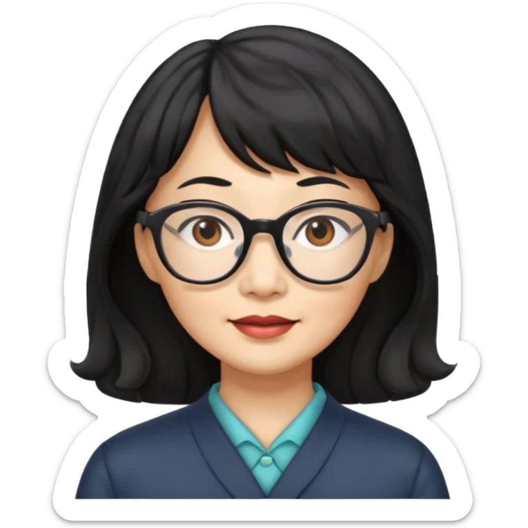 asian woman 50 yr old wavy hair bangs glasses sticker
