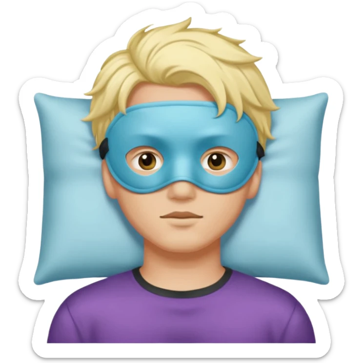man with a sleep eye mask and colorful hair, no pillow sticker