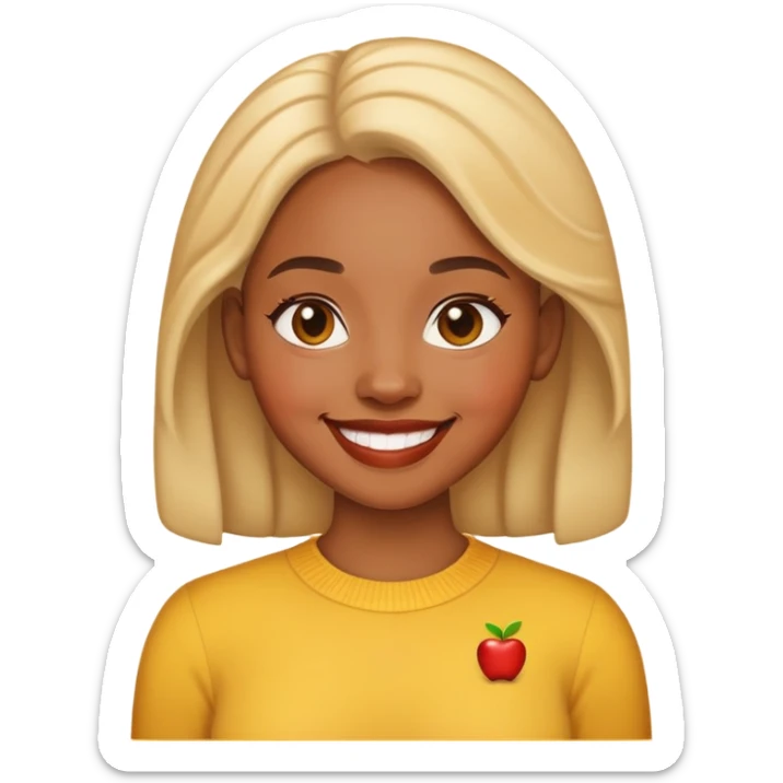 Memoji-style emoji of a light-skinned Black woman, smiling, neutral background, Apple emoji style sticker