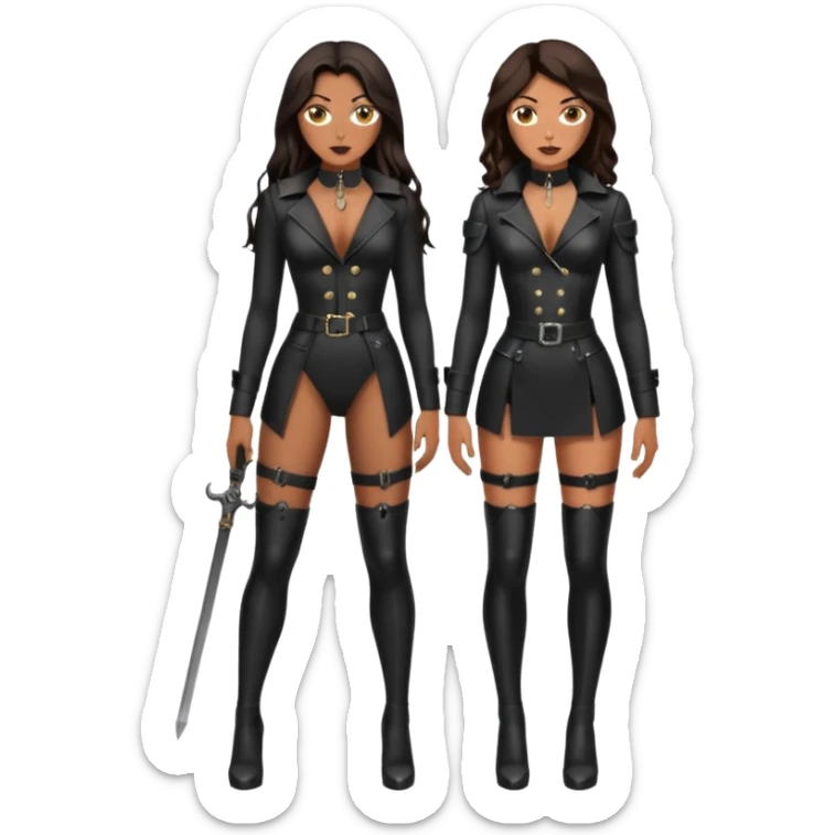 Tan skin with freckles, long dark hair, hazel eyes Dominatrix full body sticker