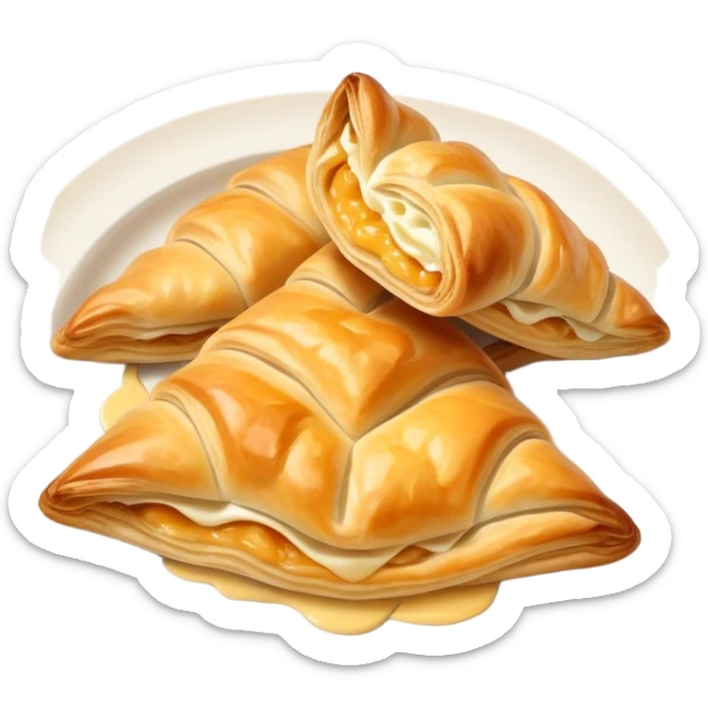 Burek sa Sirom Cinematic Realistic Burek sa Sirom Dish Emoji, depicted as a flat, flaky pastry filled with cheese, rendered with crisp textures and warm, inviting lighting. sticker