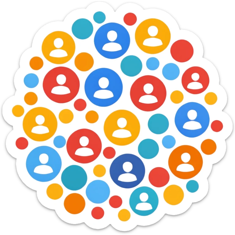 Make me an emoji for an app. The emoji is to highlight "social", "Real people", Reviews, trust, and brand recognition  - Should be circles in a flattened style sticker