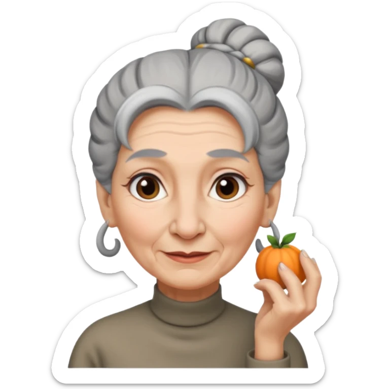 Old woman with long nose and gray hair in a bun sticker