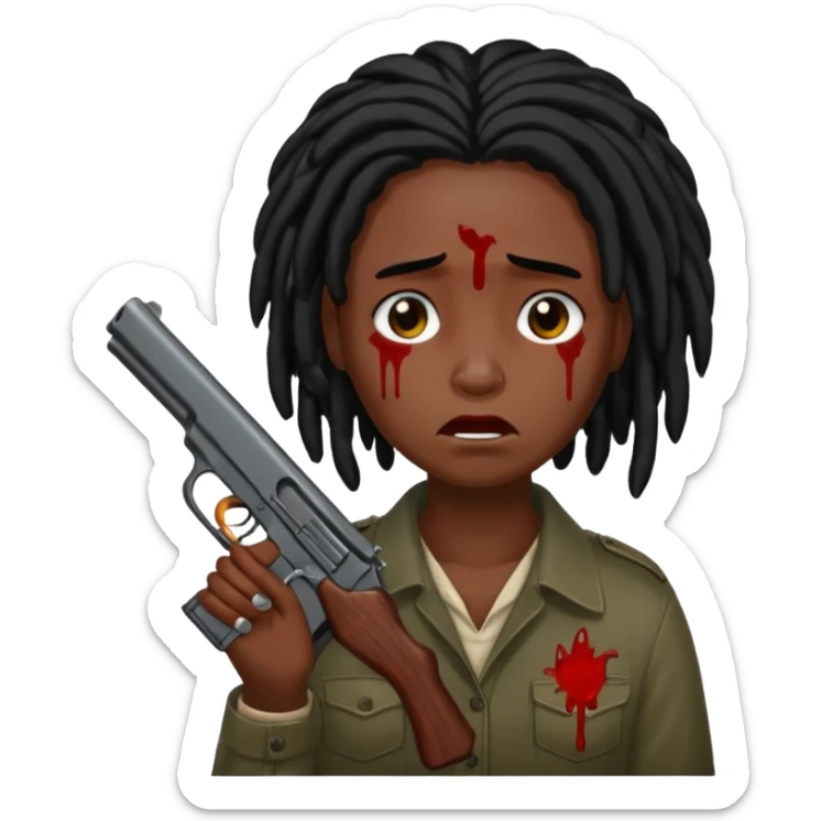 locs with black hair holding gun very darkskin crying blood sticker