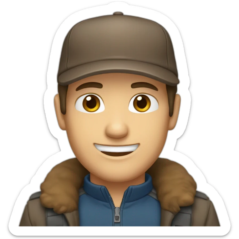 caucasian, male, brown hair, brown eyes, cap, smiling sticker