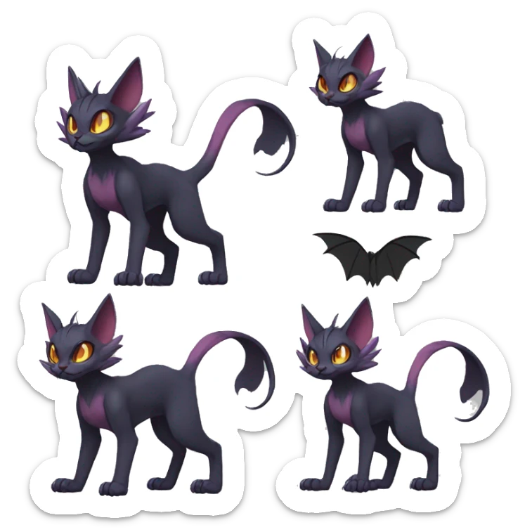 Black edgy Noivern-Litten-Sphynx-Lykoi-Caracal-cat-Fakemon full-body sticker