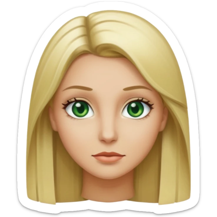 Blonde with straight hair and green eyes and a black tilde  sticker