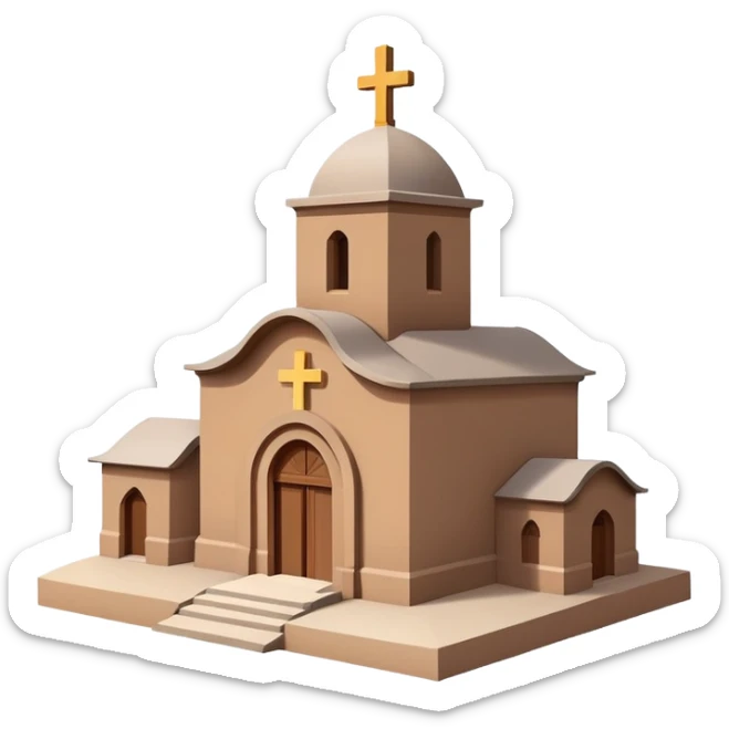 colorful simplified emoji of Church of Saint George Lalibela Ethiopia, iOS style, cross-shaped roof, stone color, minimalistic details, bright friendly look sticker