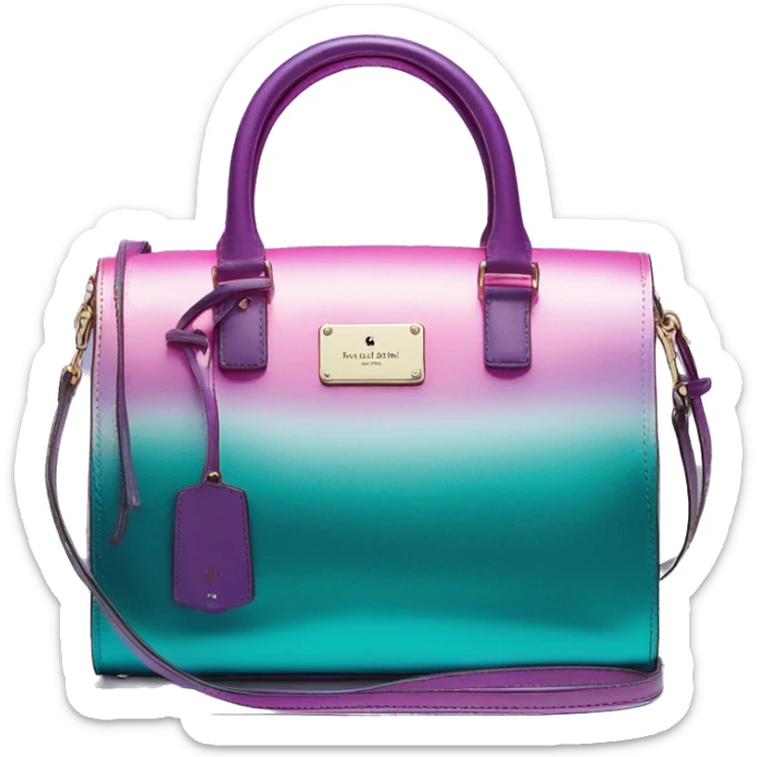 Realistic metallic teal purple pink ombre Kate Spade satchel purse without strap. sticker