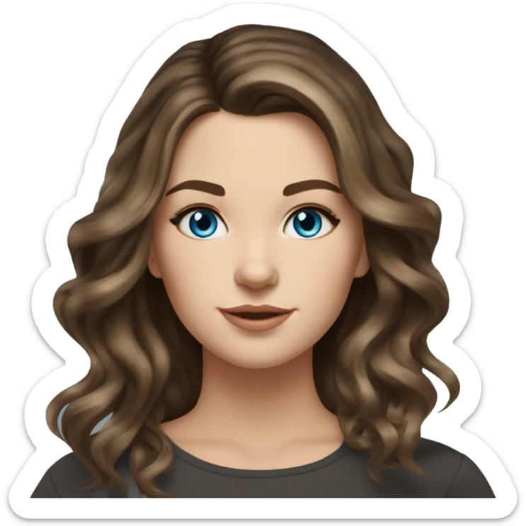 White girl blue eyes with medium length voluminous brown hair with brown highlights balayage  sticker