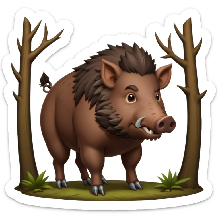 An emoji of a large wild boar, representing hunting in ancient European forests. sticker