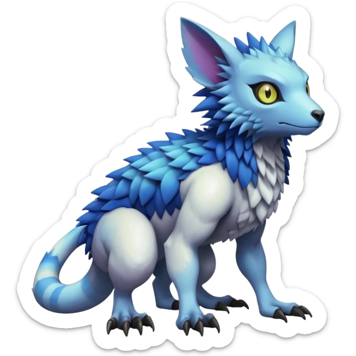  colorful warm modern cyber-Fakémon-Digimon-Trico-Vernid-creature (full body) sticker