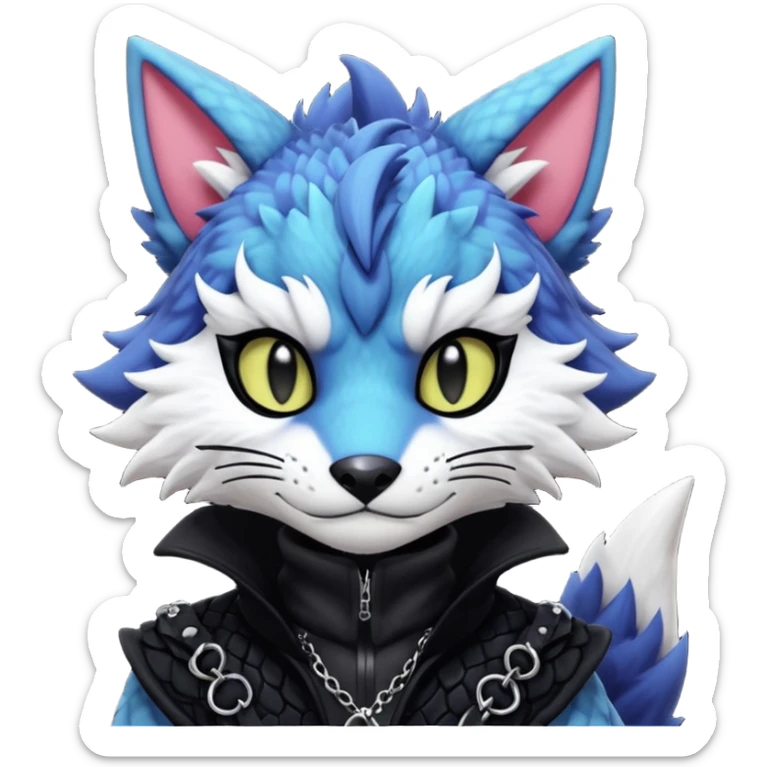 Cool gothic cute badass Scaley Kemonomimi Nekomimi Japanese Anime Kemono Furry Style Vernid-Protogen-Sergal-Fursuit-furry-fursona sticker