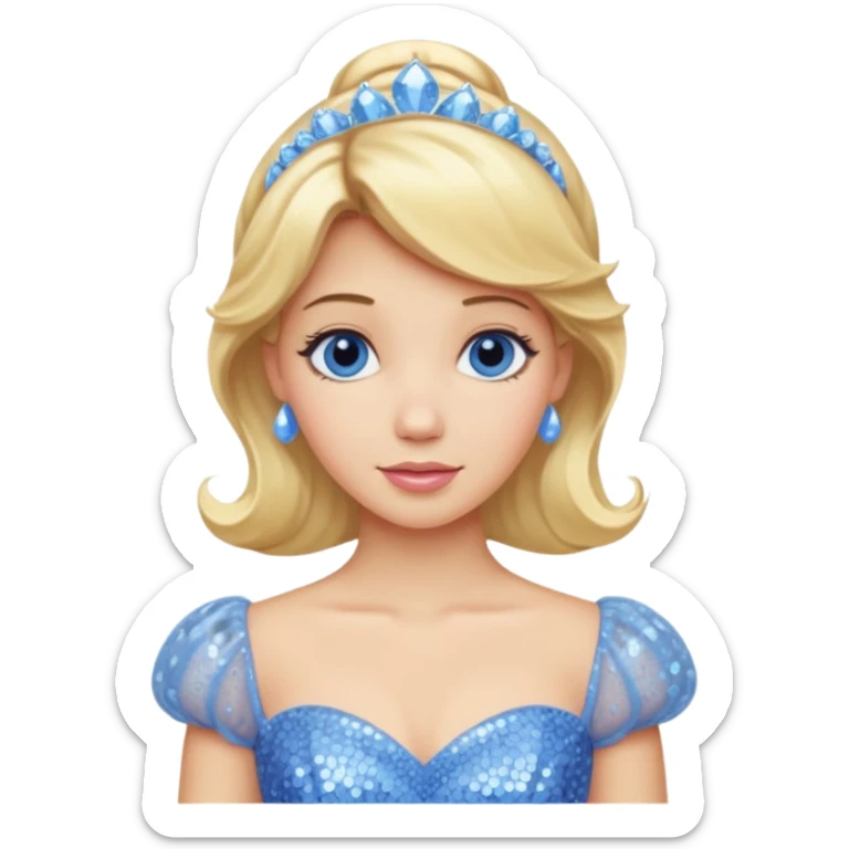 Cinderella from Disney Princess with blonde hair, periwinkle sequin outfit sticker