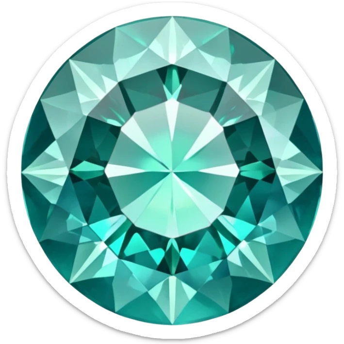 Round cut grandidierite gemstone with blue-green color and brilliant facets sticker