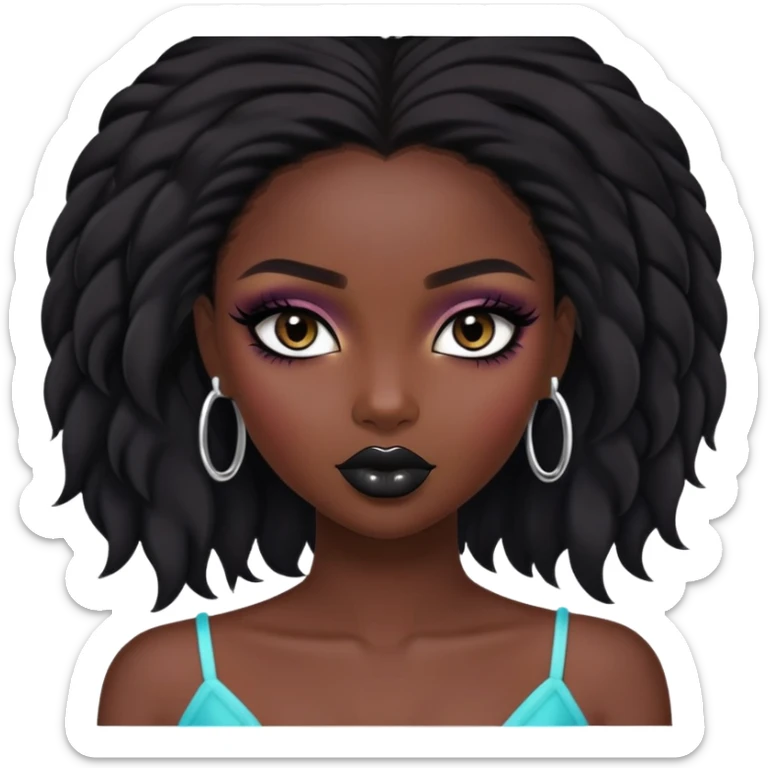 african beauty, dark black people hair, pretty eyes, pretty black makeup, pretty bratz baddie sticker