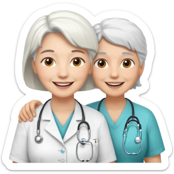 Quiero una imagen de cuidados paliativos una enfermera cuidando a una anciana sticker