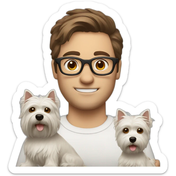 Brown hair man with glasses with westie dog girl sticker