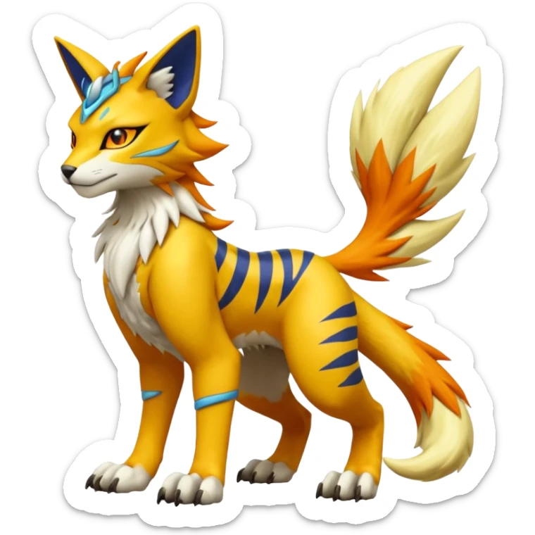 Vernid-Lombax-Koraidon-Renamon-Zeraora-Bastet-Fakémon-Digimon-fusion-creature, full body sticker