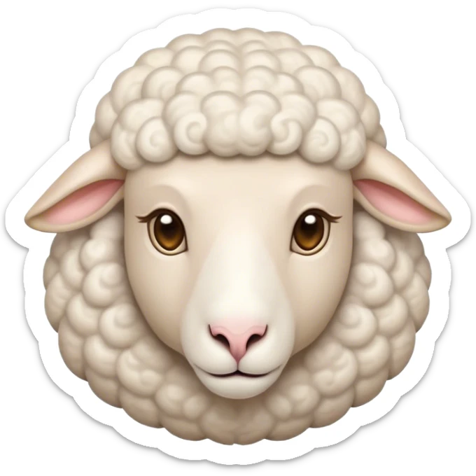 Cinematic Noble Sheep Portrait Emoji, Poised and regal, with a large, sturdy build and a luxuriously fluffy, well-groomed white fleece, deep-set soulful gentle eyes, Simplified yet sharp and sophisticated features, highly detailed, glowing with a soft, dignified glow, high shine, intelligent and calm, stylized with an air of pastoral majesty, focused and attentive, soft glowing outline, capturing the essence of a watchful and confident sheep, so majestic it feels as though it could amble out of the screen with effortless authority! sticker