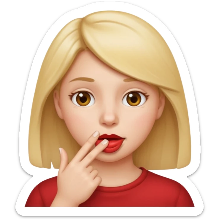 apple style emoji of a girl with a finger in her mouth, neutral expression, simple and clear sticker