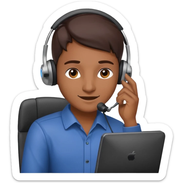 phone scammer in sketchy call center from pakistan with smirk and brown skin sticker