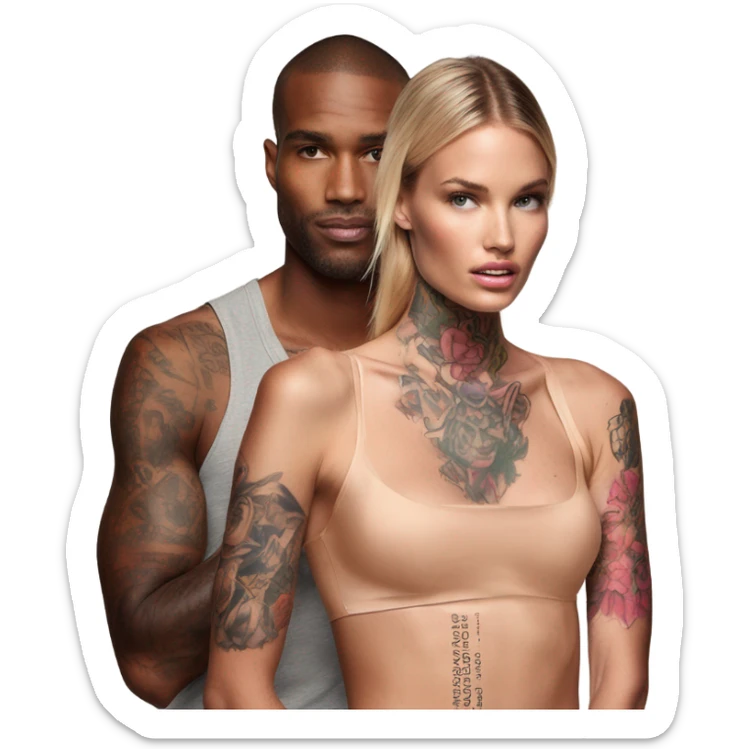 Photo of Victoria secret model having a serious conversation with a tattooed male model  sticker