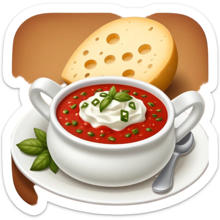 Cuenco de gofio (color marrón) en una montañita con queso blanco por encima y salsa roja y salsa verde por encima  sticker